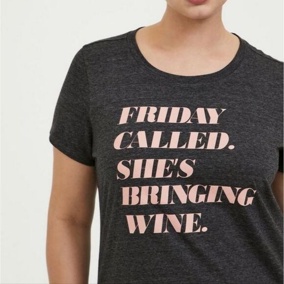 torrid Tops - TORRID Friday Called Charcoal Grey Crew Tee